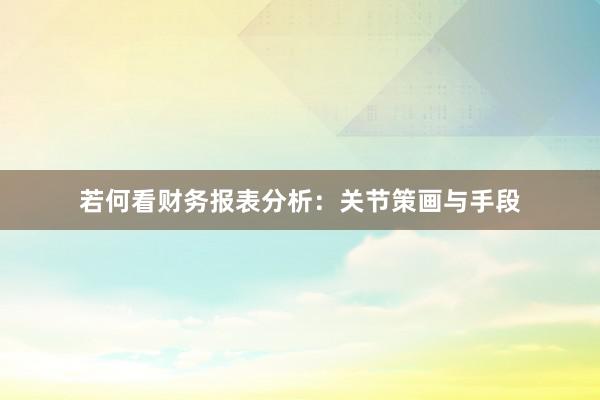 若何看财务报表分析：关节策画与手段